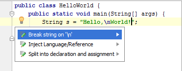 使用换行符分割IntelliJ IDEA字符串文本