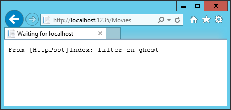 显示“来自 HttpPost 索引: 筛选 ghost”应用程序响应的浏览器窗口
