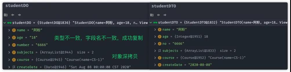 对比studentDO与 studentDTO对象